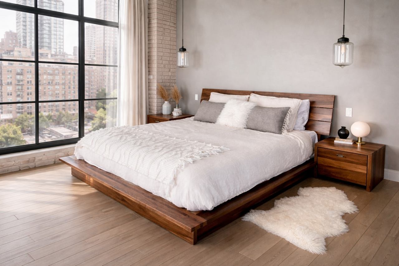 Fleetwood Collection 72-900K-Walnut Bed and Nightstand 72-802-BNOY